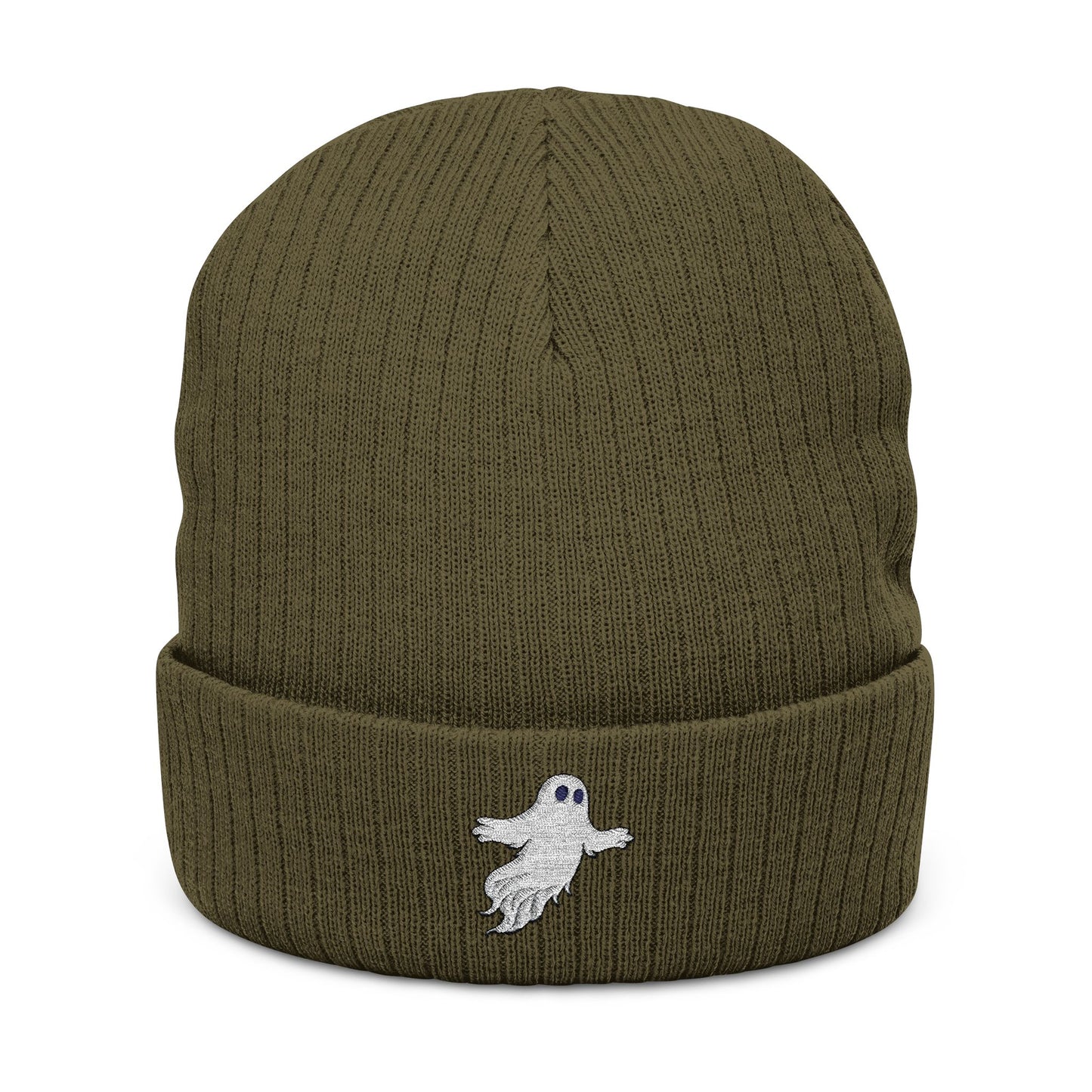 Embroidered Ghost Phase Ribbed Beanie