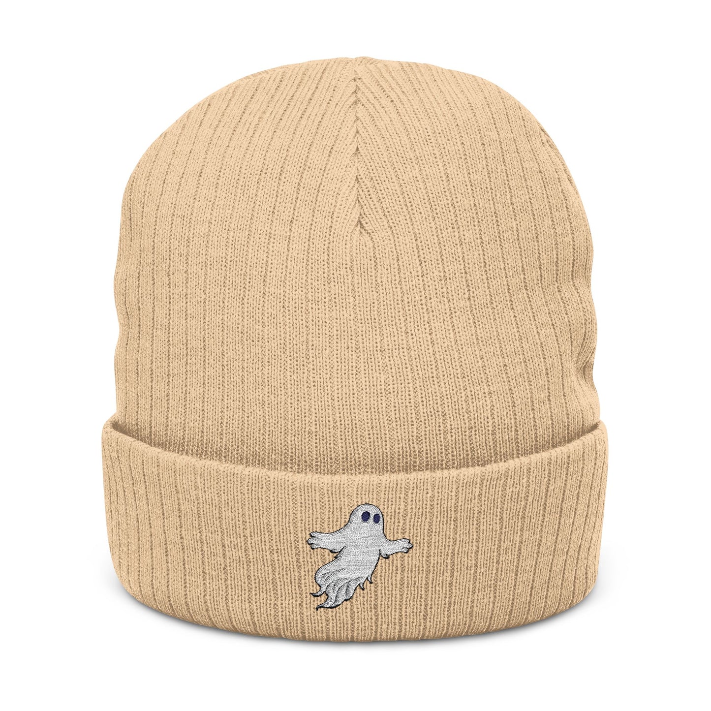Embroidered Ghost Phase Ribbed Beanie