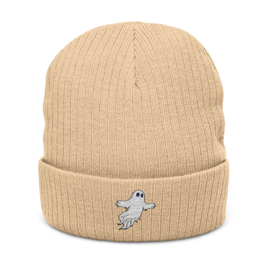Embroidered Ghost Phase Ribbed Beanie