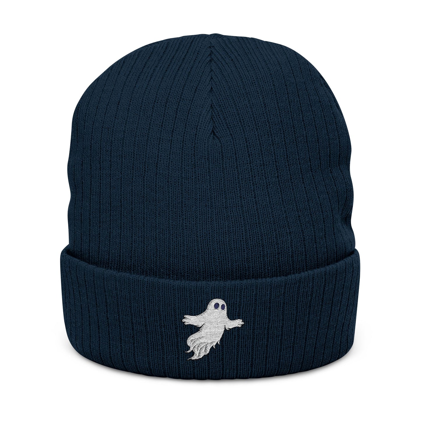 Embroidered Ghost Phase Ribbed Beanie
