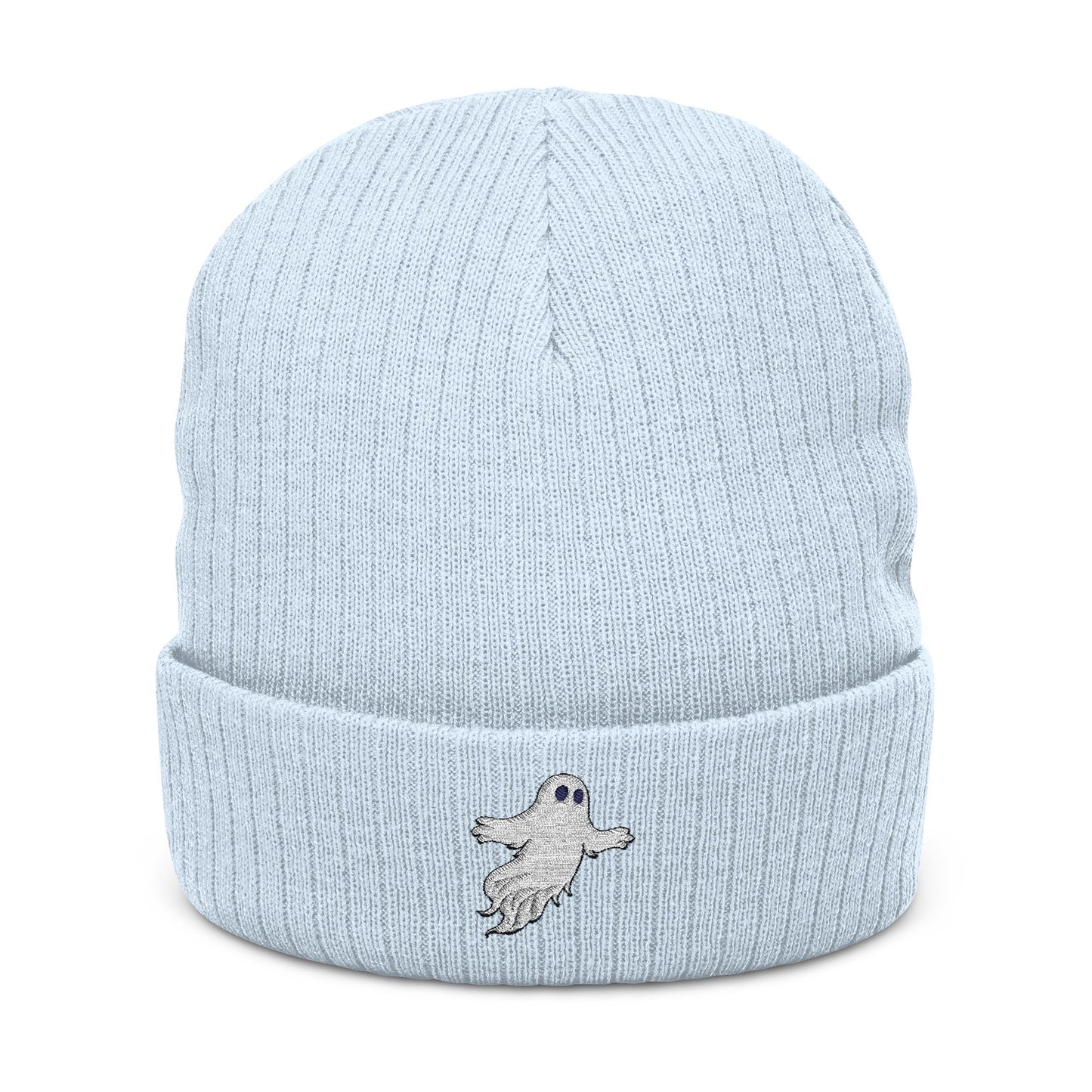 Embroidered Ghost Phase Ribbed Beanie