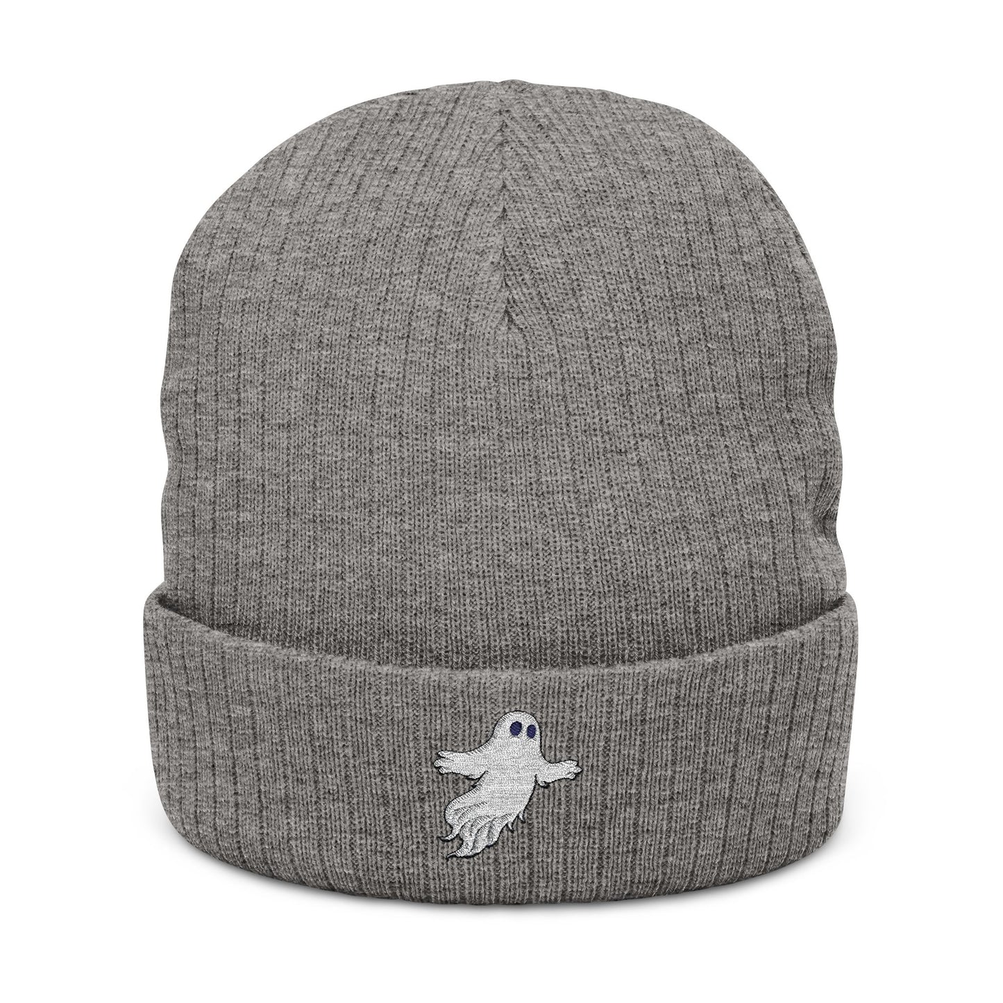 Embroidered Ghost Phase Ribbed Beanie