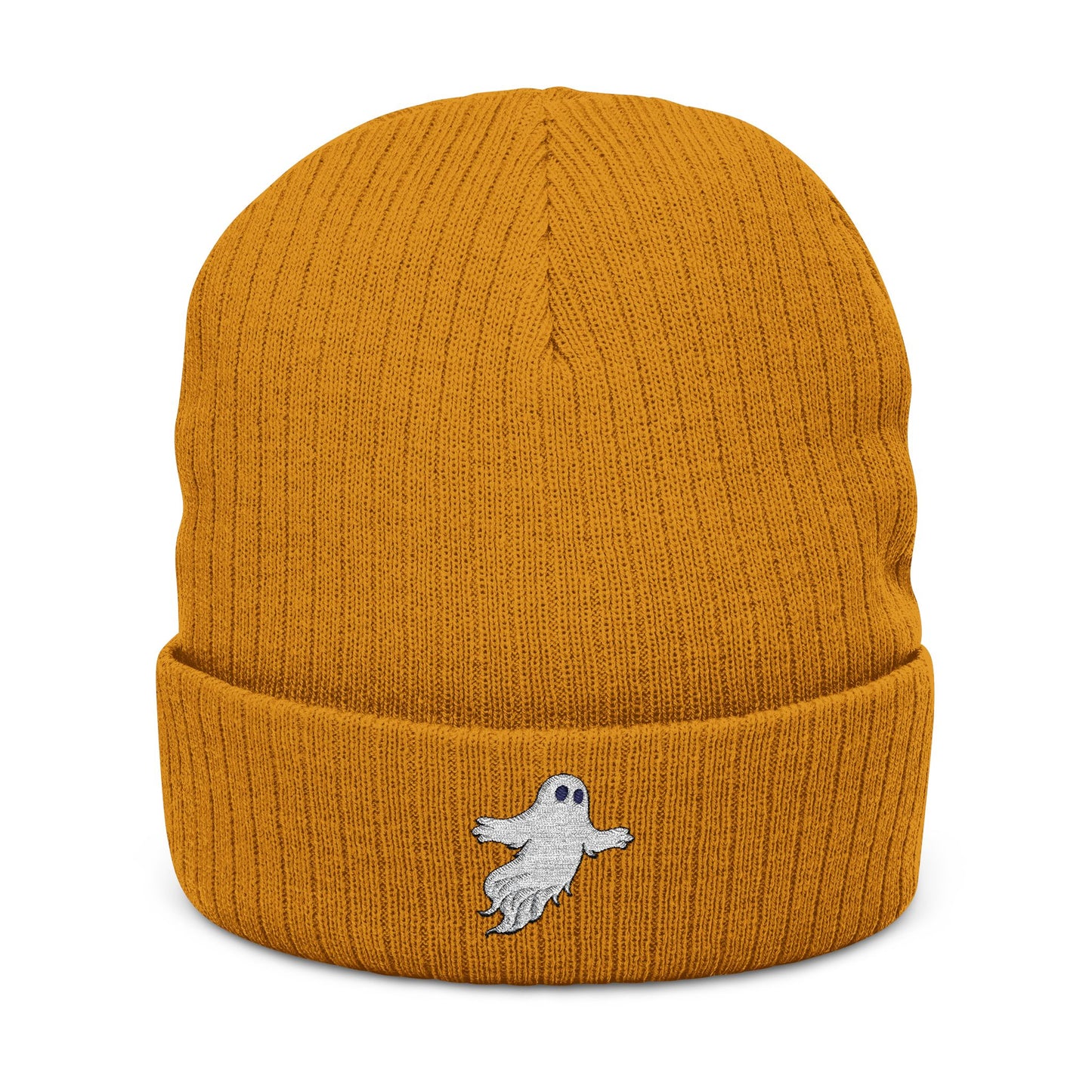 Embroidered Ghost Phase Ribbed Beanie