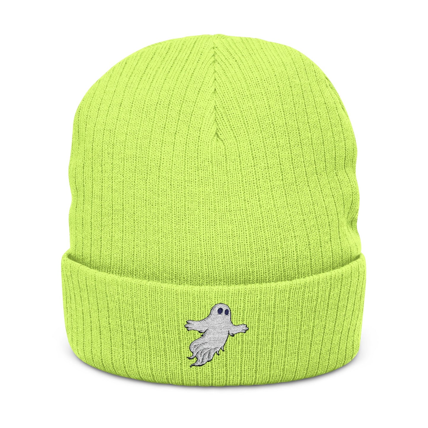 Embroidered Ghost Phase Ribbed Beanie